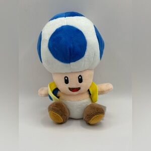 Super Mario Bros. BLUE TOAD Sanei Plush Stuffed Toy Figure 7” Nintendo Games